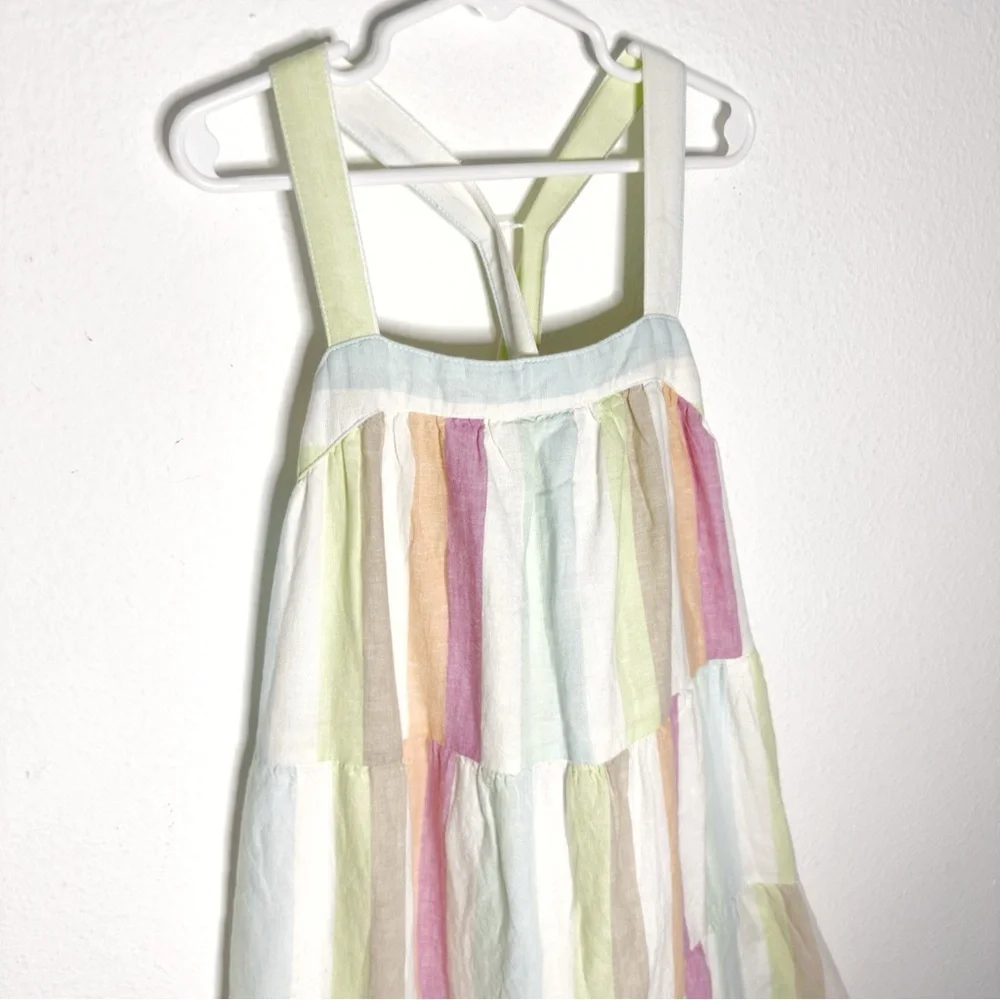 Gap girls crisscross back tiered striped multicolor dress linen blend size L NWT